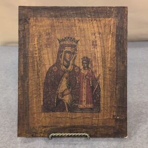 Handmade Virgin Mary & Child Icon Hodegetria‎ Style Wood Plaque Egypt San Mark